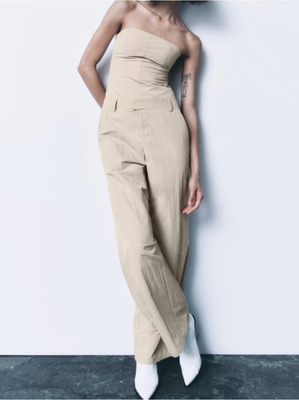Zara Strapless Beige Jumpsuit Size L NWT